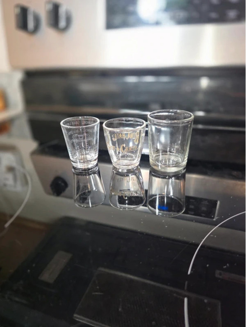 Set of 3 Vintage Shot Glasses with Printed Logos
